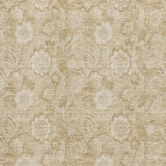 Beige And Tan Floral Washable Area Rug With UV Protection Photo 3