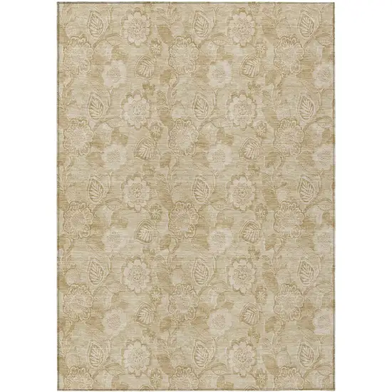 Beige And Tan Floral Washable Indoor Outdoor Area Rug Photo 1