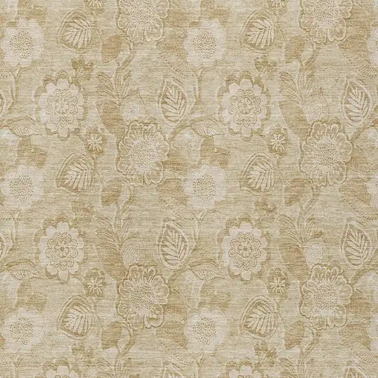 Beige And Tan Floral Washable Indoor Outdoor Area Rug Photo 4