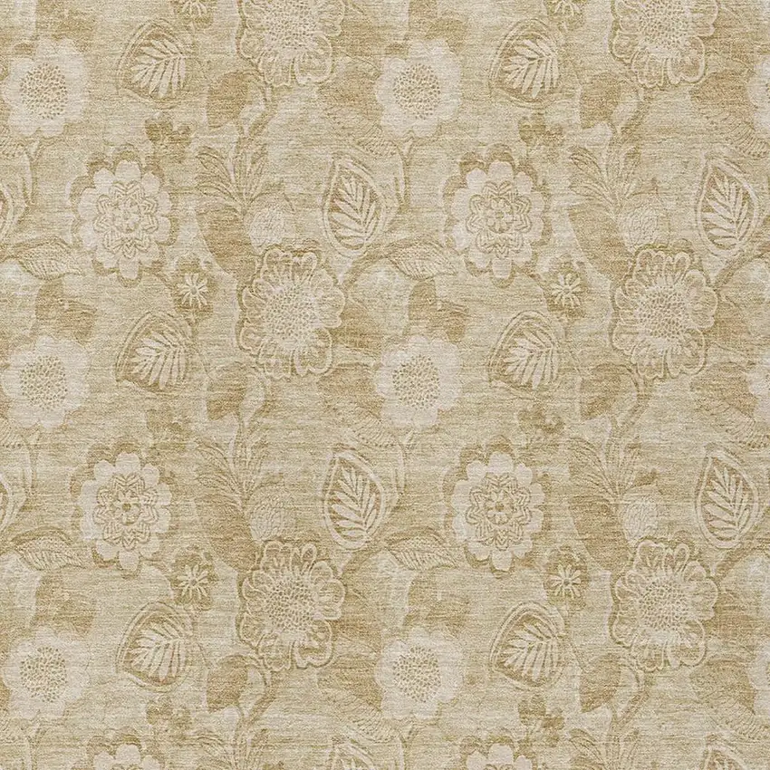 Beige And Tan Floral Washable Indoor Outdoor Area Rug Photo 4