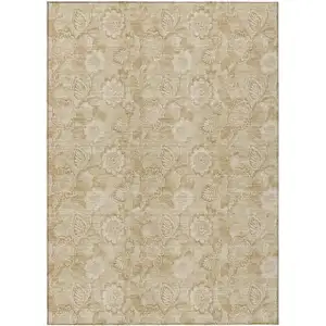 Photo of Beige And Tan Floral Washable Indoor Outdoor Area Rug