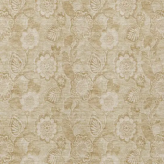 Beige And Tan Floral Washable Indoor Outdoor Area Rug Photo 4