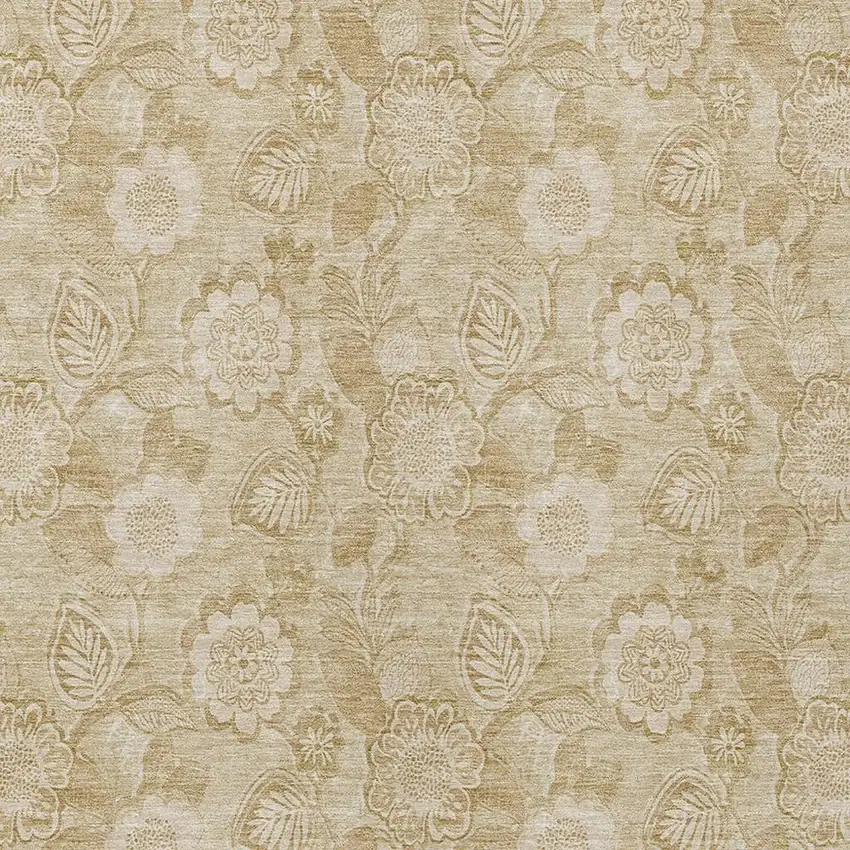 Beige And Tan Floral Washable Indoor Outdoor Area Rug Photo 4