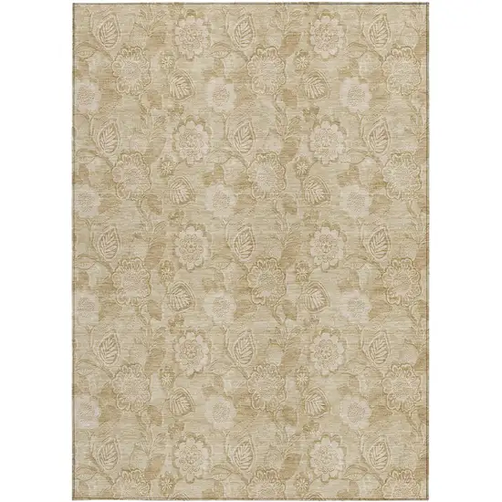 Beige And Tan Floral Washable Indoor Outdoor Area Rug Photo 3