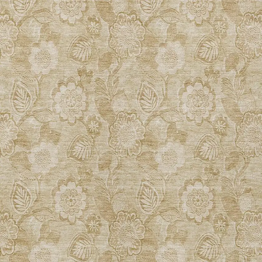Beige And Tan Floral Washable Indoor Outdoor Area Rug Photo 4