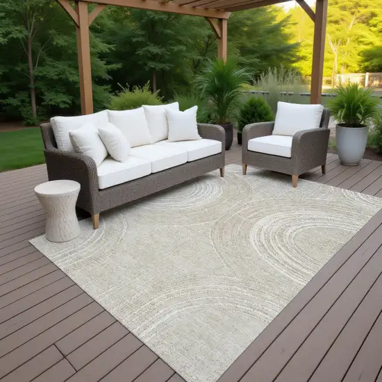 Beige And Tan Geometric Washable Indoor Outdoor Area Rug Photo 6