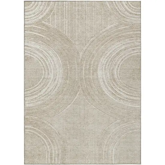 Beige And Tan Geometric Washable Indoor Outdoor Area Rug Photo 9
