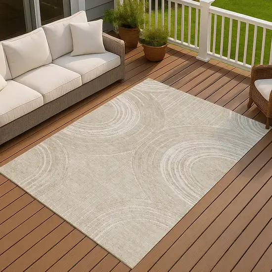 Beige And Tan Geometric Washable Indoor Outdoor Area Rug Photo 4