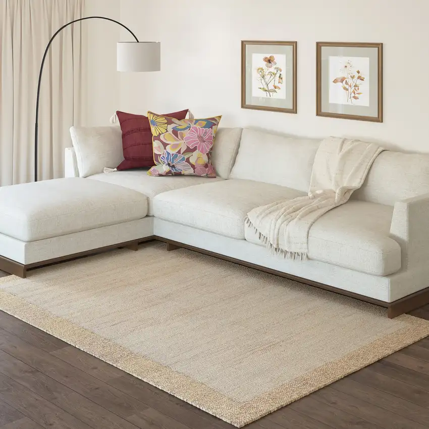 Beige And Tan Hand Woven Square Rug Photo 5