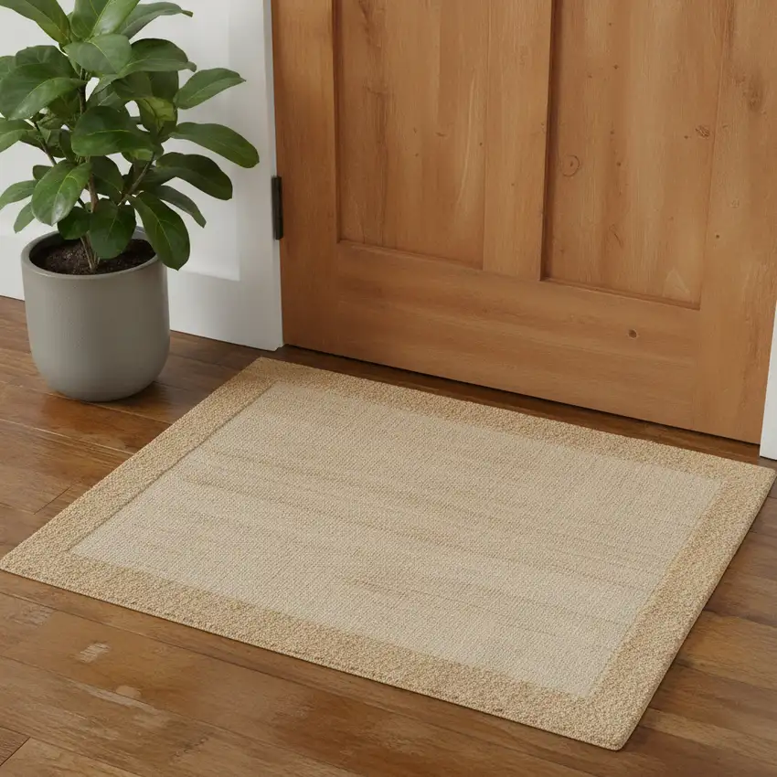 Beige And Tan Hand Woven Square Rug Photo 1