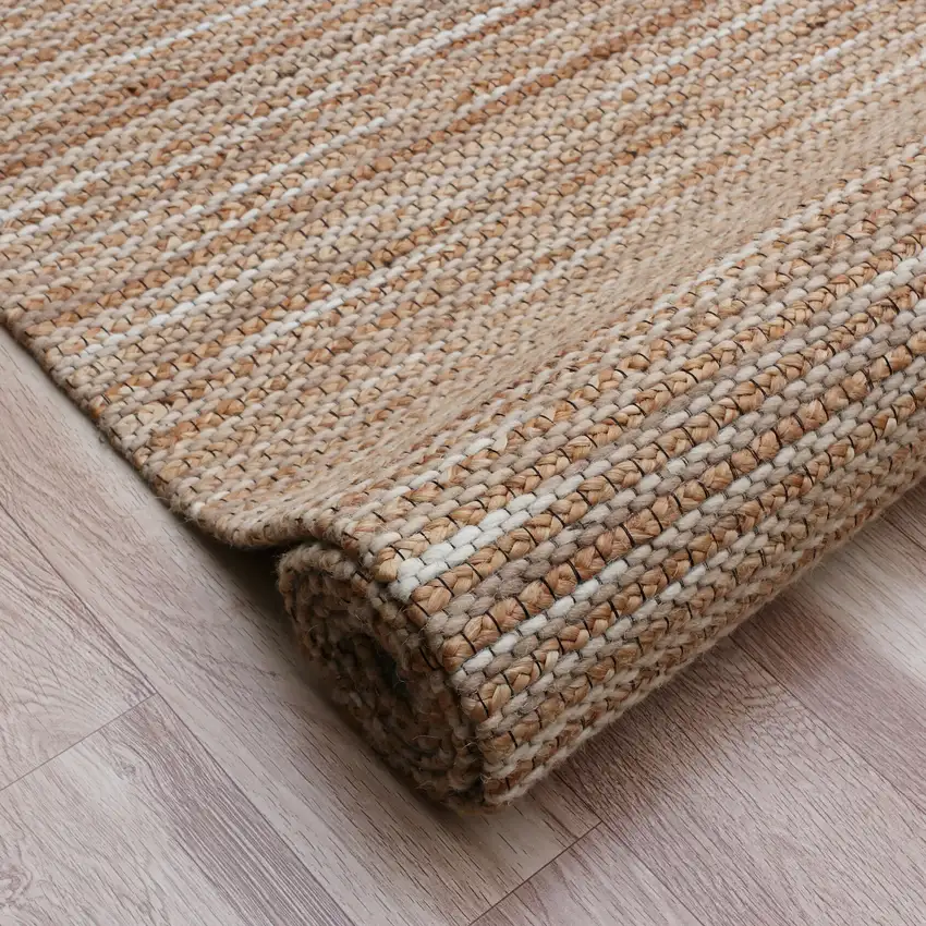 Beige And Tan Jute Striped Hand Woven Square Rug Photo 6