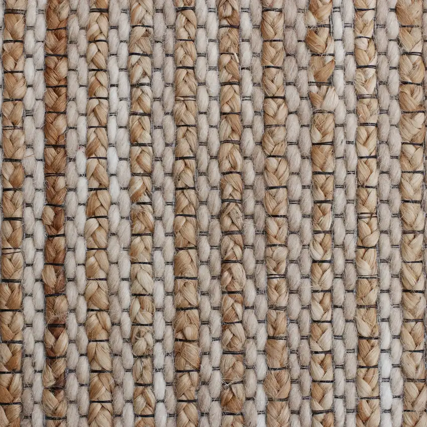 Beige And Tan Jute Striped Hand Woven Square Rug Photo 8