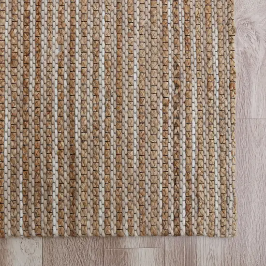 Beige And Tan Jute Striped Hand Woven Square Rug Photo 7