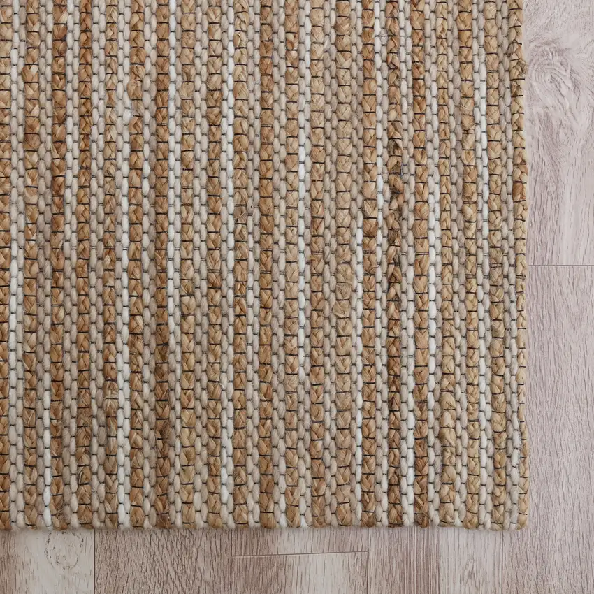 Beige And Tan Jute Striped Hand Woven Square Rug Photo 7