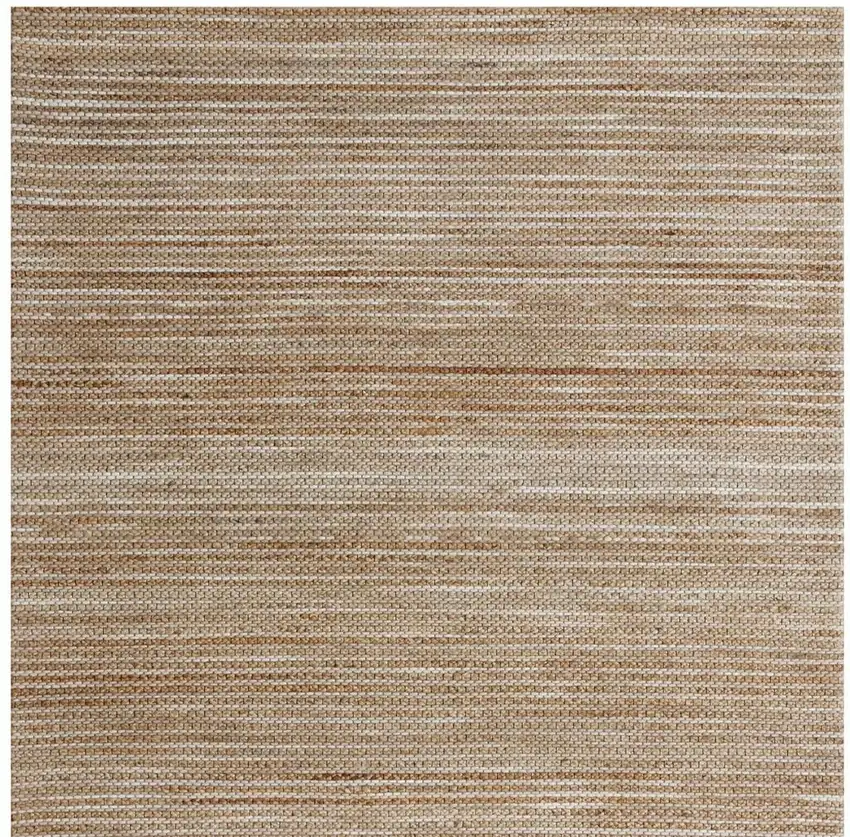 Beige And Tan Jute Striped Hand Woven Square Rug Photo 4