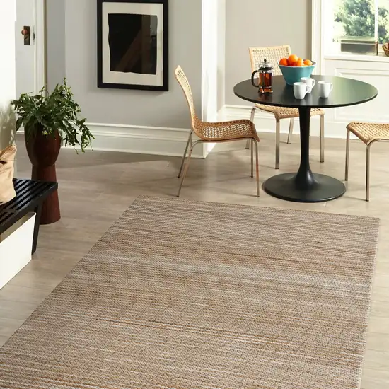 Beige And Tan Jute Striped Hand Woven Square Rug Photo 5