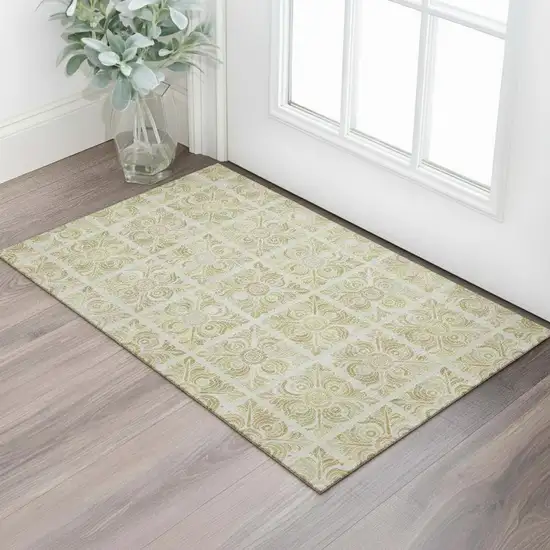 Beige And Tan Medallion Washable Area Rug With UV Protection Photo 1