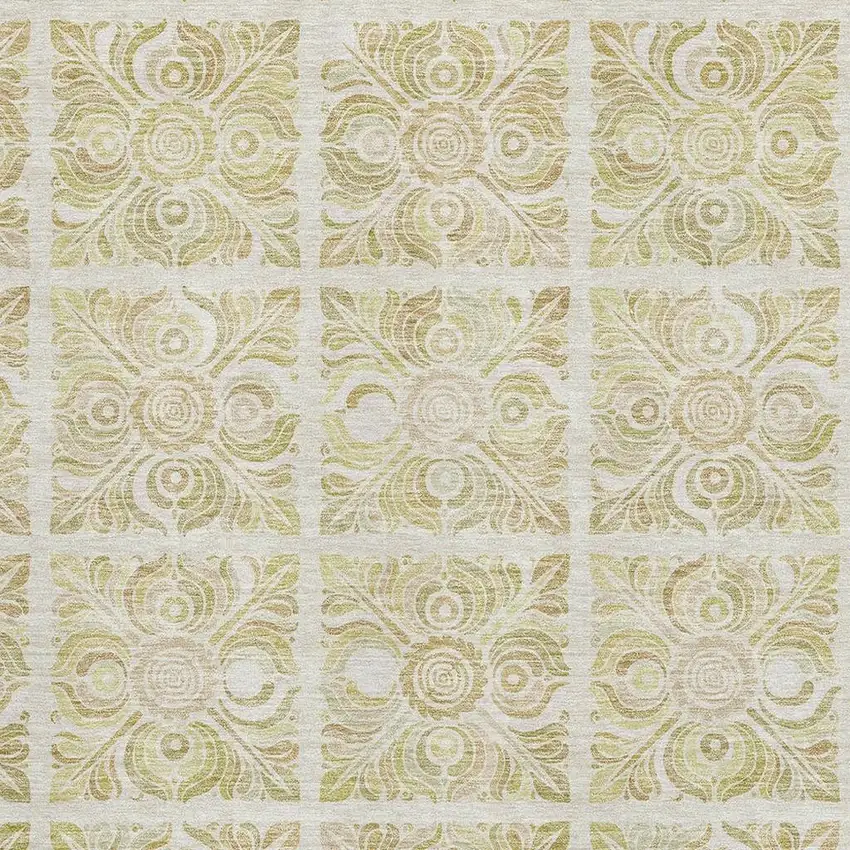 Beige And Tan Medallion Washable Area Rug With UV Protection Photo 3