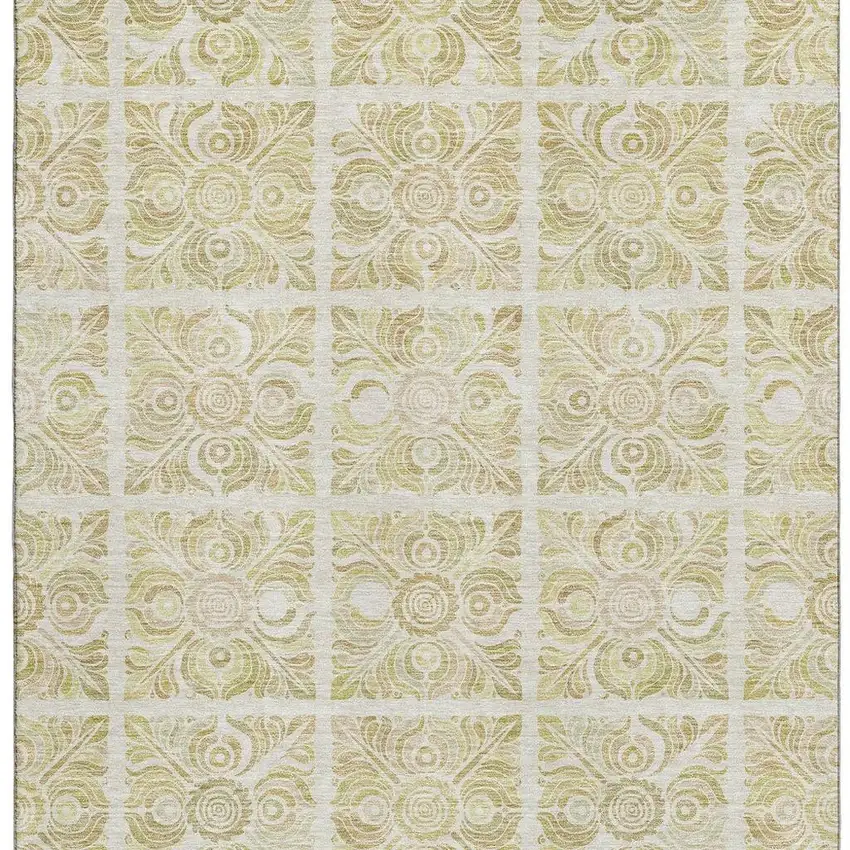 Beige And Tan Medallion Washable Area Rug With UV Protection Photo 4