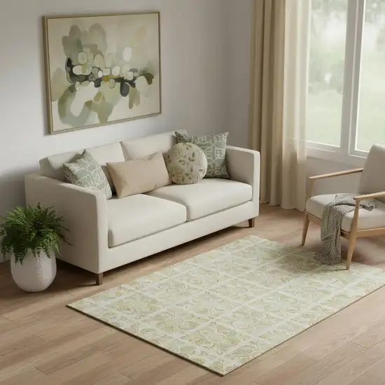 Beige And Tan Medallion Washable Area Rug With UV Protection Photo 1