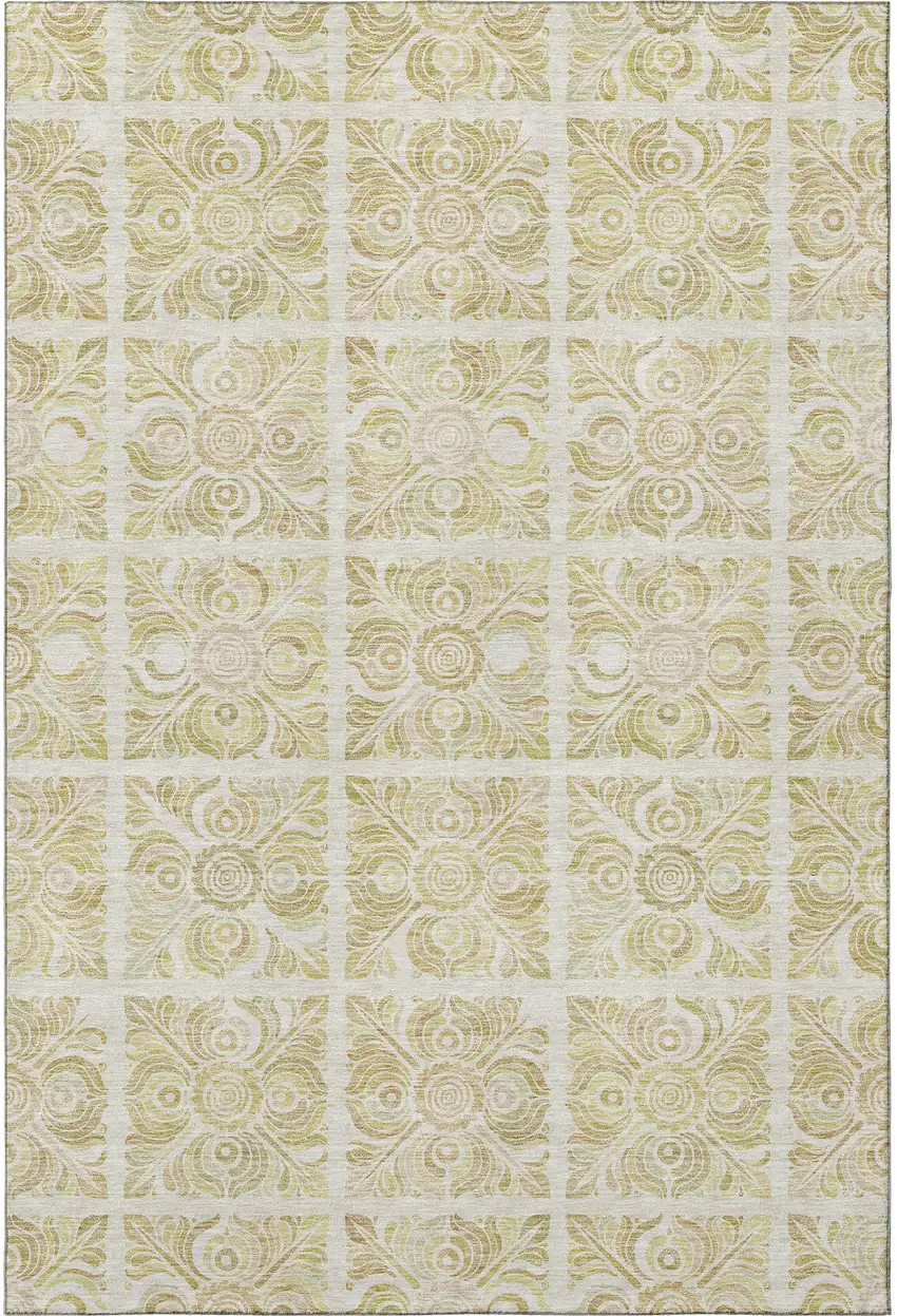 Beige And Tan Medallion Washable Area Rug With UV Protection Photo 4