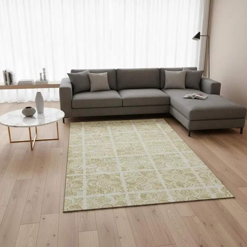 Beige And Tan Medallion Washable Area Rug With UV Protection Photo 2