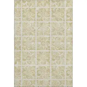 Photo of Beige And Tan Medallion Washable Area Rug With UV Protection