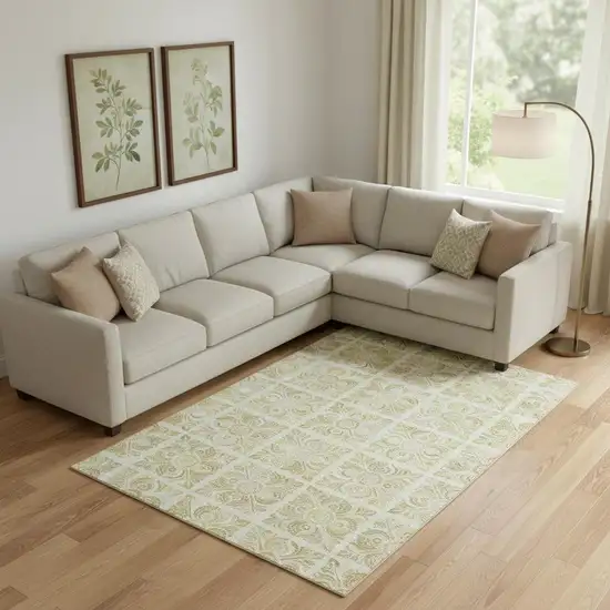 Beige And Tan Medallion Washable Area Rug With UV Protection Photo 1