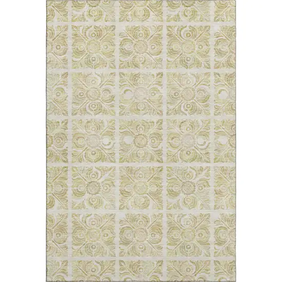 Beige And Tan Medallion Washable Area Rug With UV Protection Photo 1