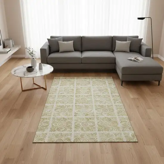 Beige And Tan Medallion Washable Area Rug With UV Protection Photo 2