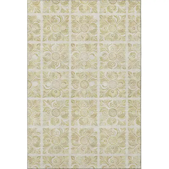Beige And Tan Medallion Washable Area Rug With UV Protection Photo 4