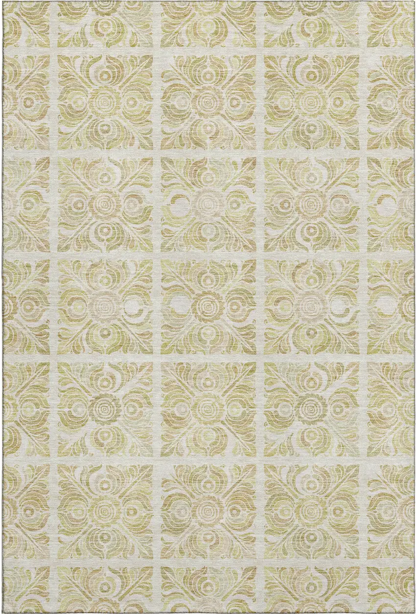 Beige And Tan Medallion Washable Area Rug With UV Protection Photo 1
