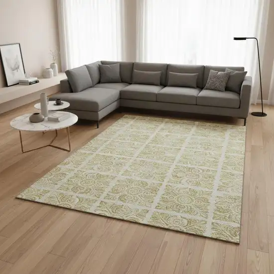 Beige And Tan Medallion Washable Area Rug With UV Protection Photo 2