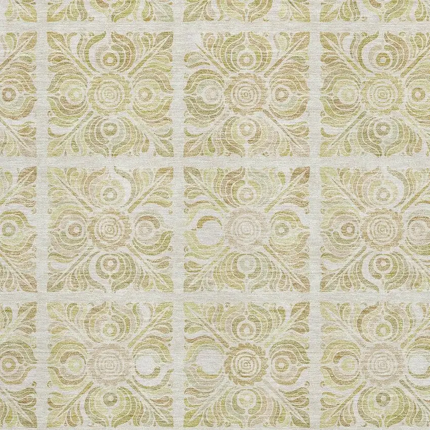 Beige And Tan Medallion Washable Area Rug With UV Protection Photo 3