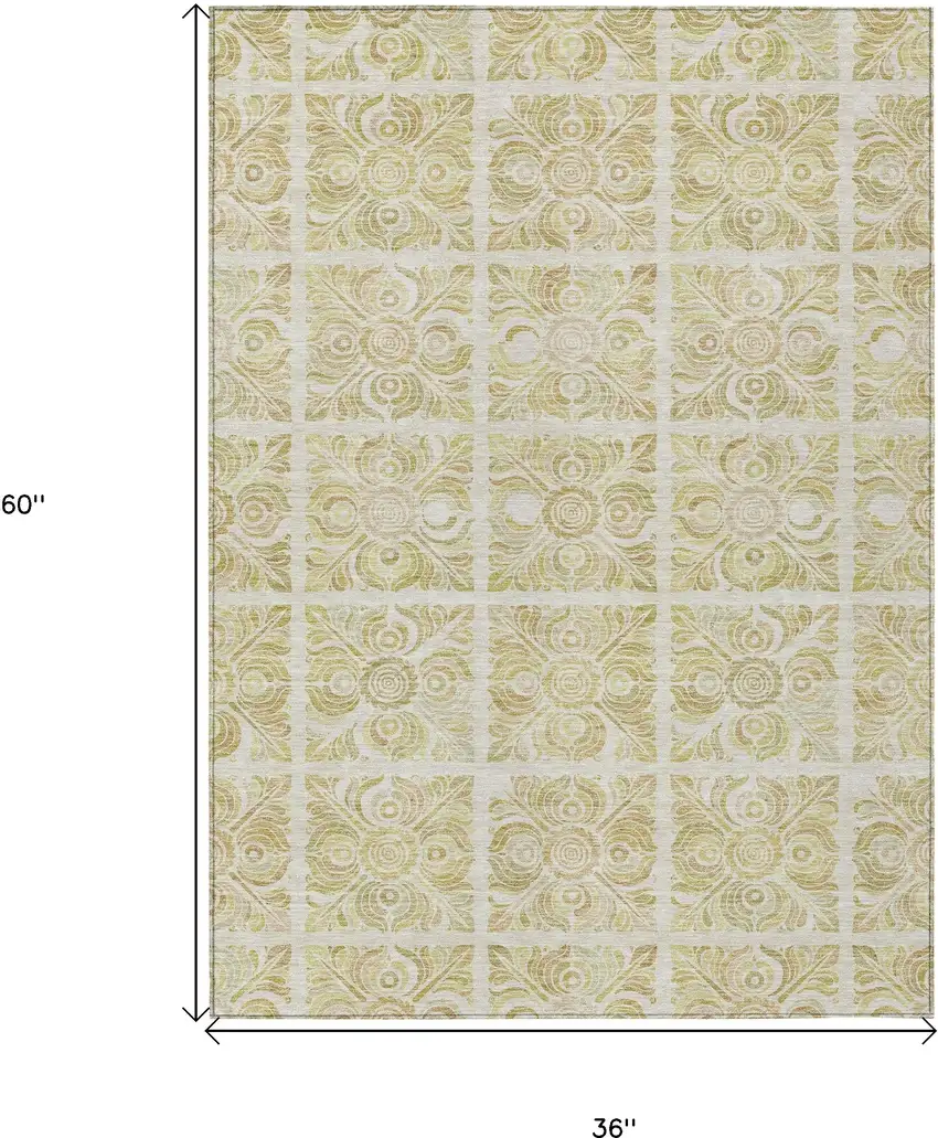 Beige And Tan Medallion Washable Indoor Outdoor Area Rug Photo 3
