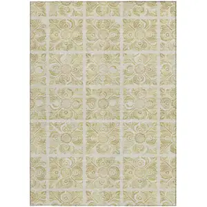 Photo of Beige And Tan Medallion Washable Indoor Outdoor Area Rug