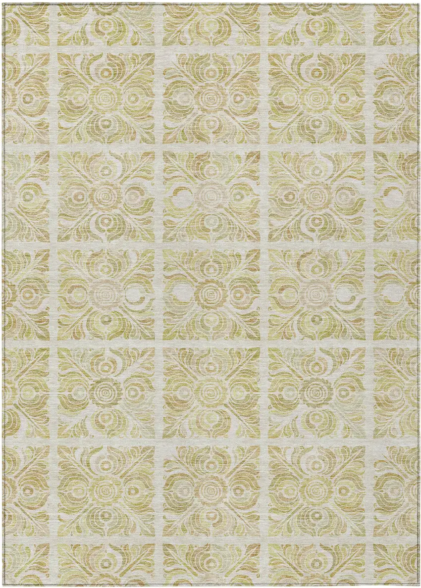 Beige And Tan Medallion Washable Indoor Outdoor Area Rug Photo 2