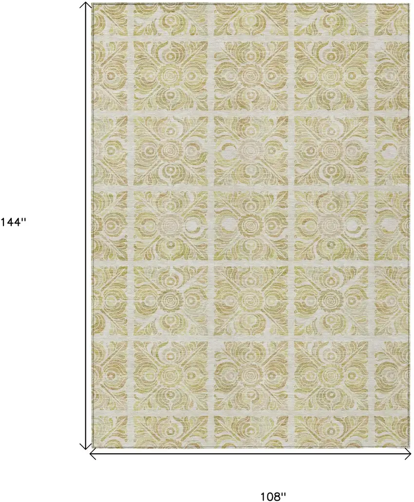 Beige And Tan Medallion Washable Indoor Outdoor Area Rug Photo 3