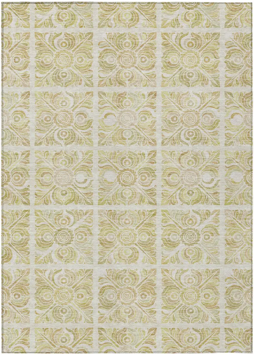 Beige And Tan Medallion Washable Indoor Outdoor Area Rug Photo 2