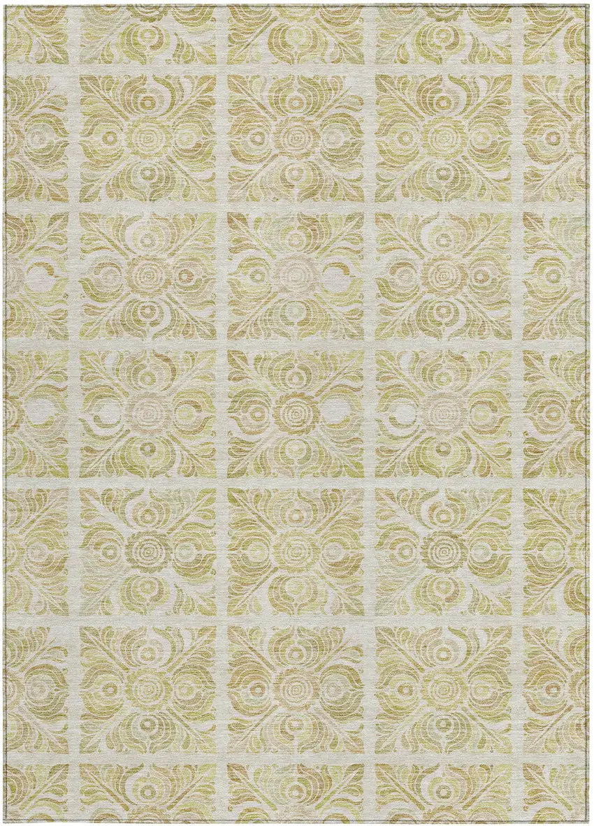 Beige And Tan Medallion Washable Indoor Outdoor Area Rug Photo 6