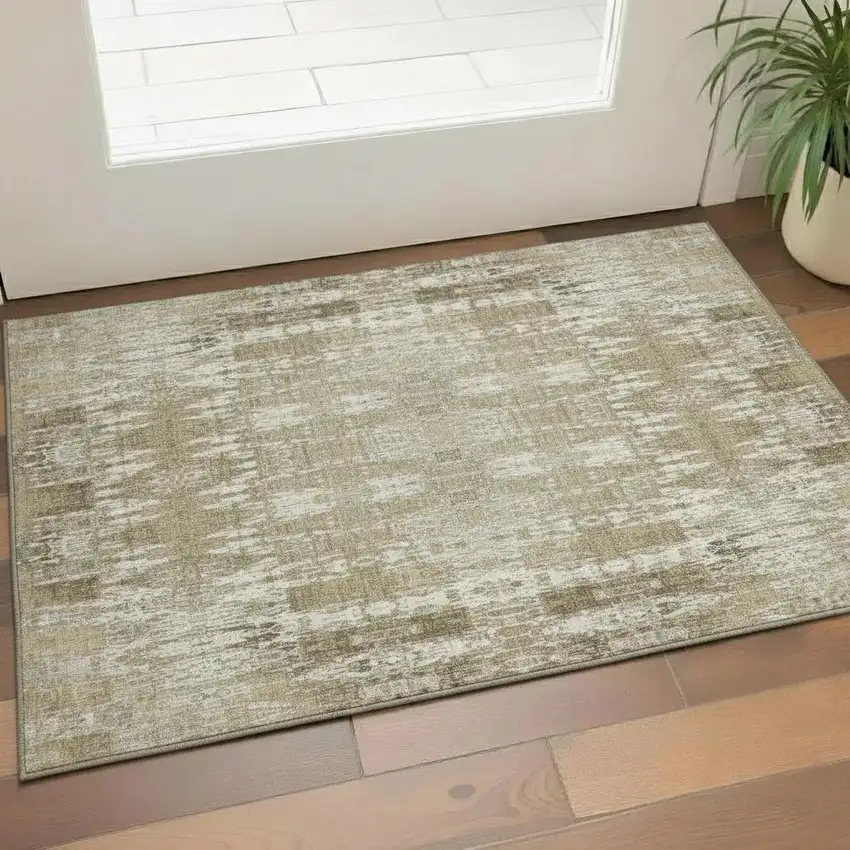 Beige And Tan Moroccan Washable Area Rug With UV Protection Photo 1
