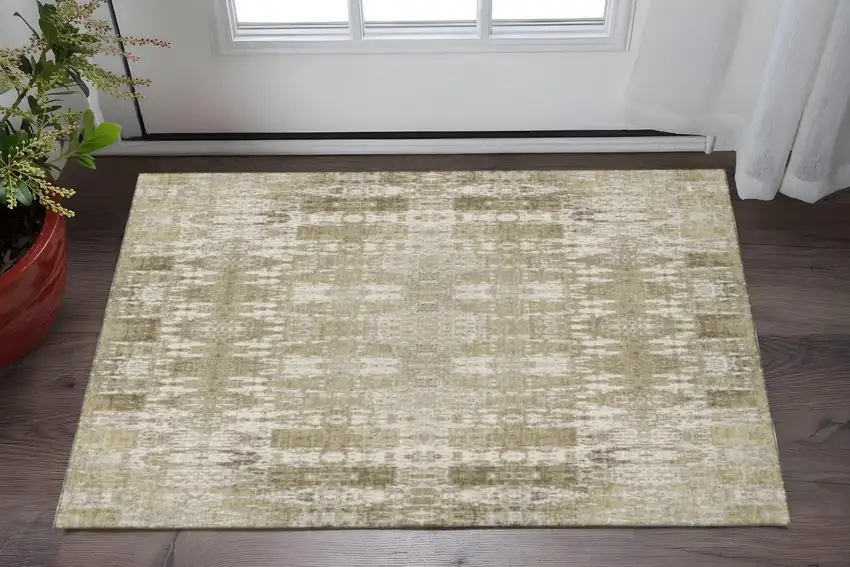 Beige And Tan Moroccan Washable Area Rug With UV Protection Photo 2