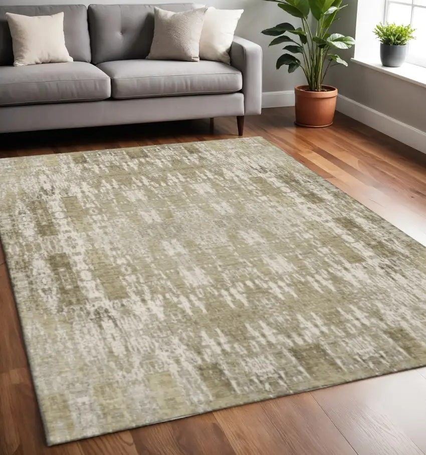 Beige And Tan Moroccan Washable Area Rug With UV Protection Photo 2