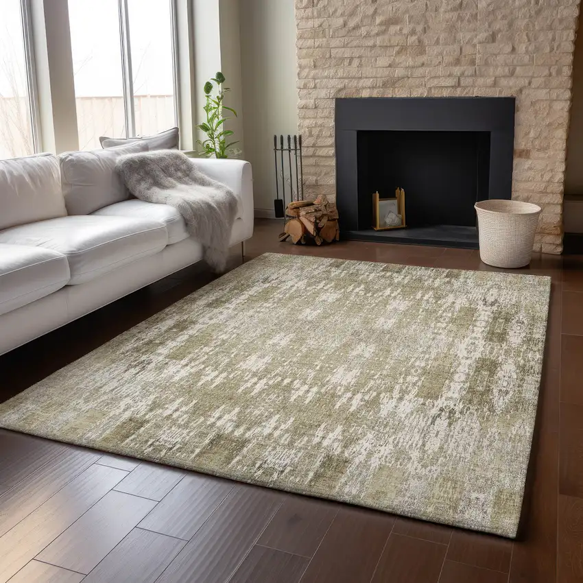 Beige And Tan Moroccan Washable Area Rug With UV Protection Photo 5