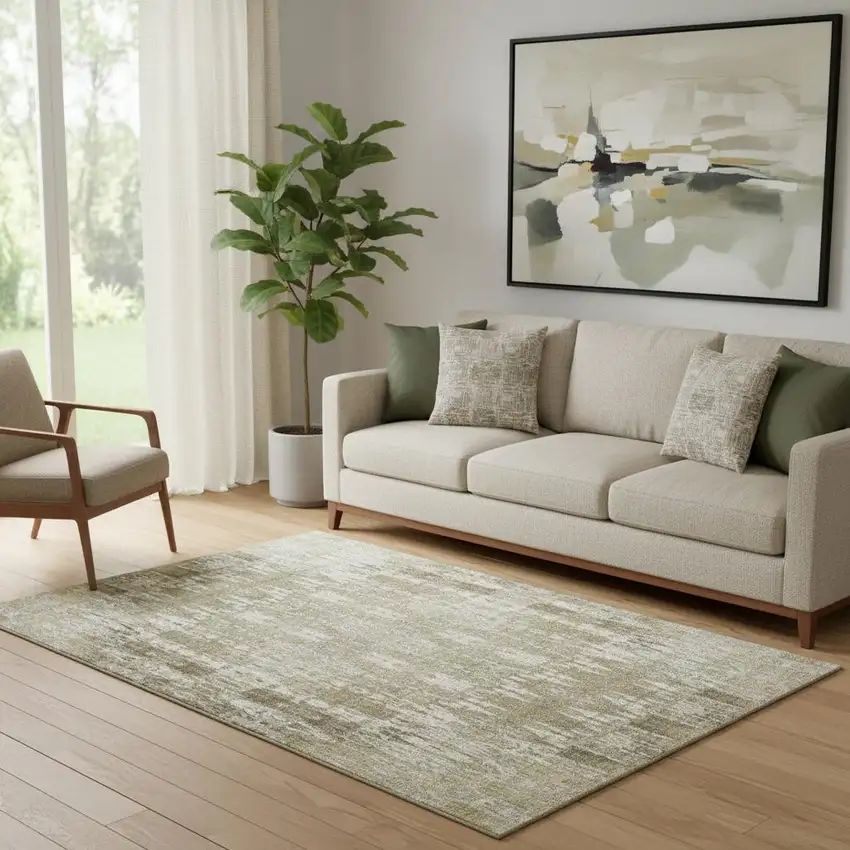 Beige And Tan Moroccan Washable Area Rug With UV Protection Photo 1