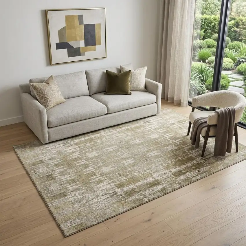 Beige And Tan Moroccan Washable Area Rug With UV Protection Photo 1