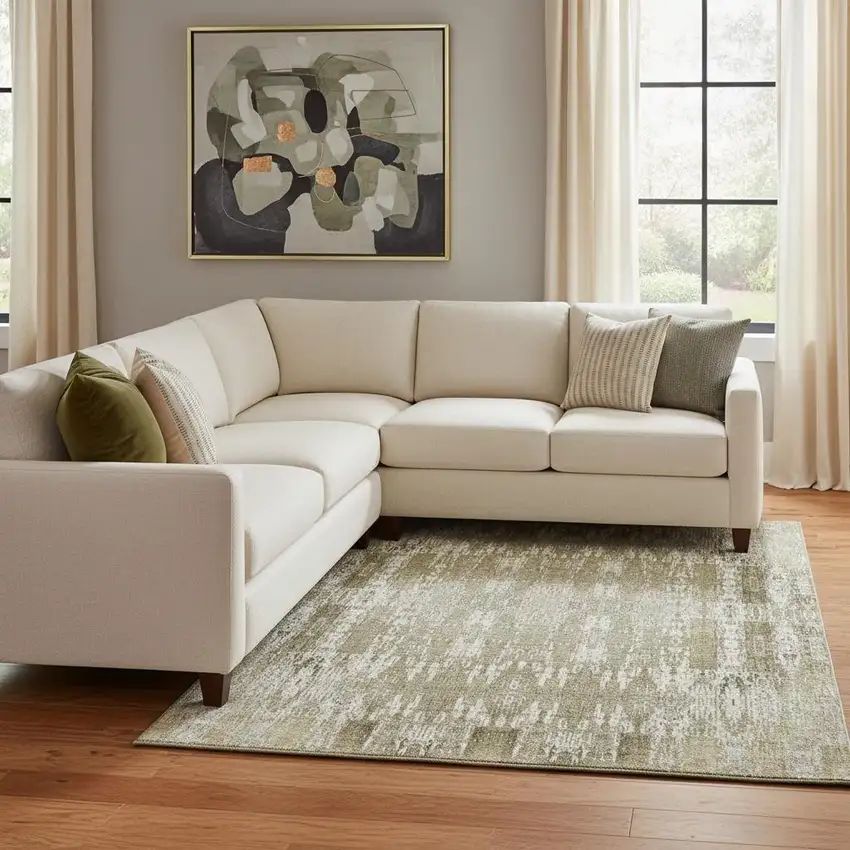 Beige And Tan Moroccan Washable Area Rug With UV Protection Photo 1