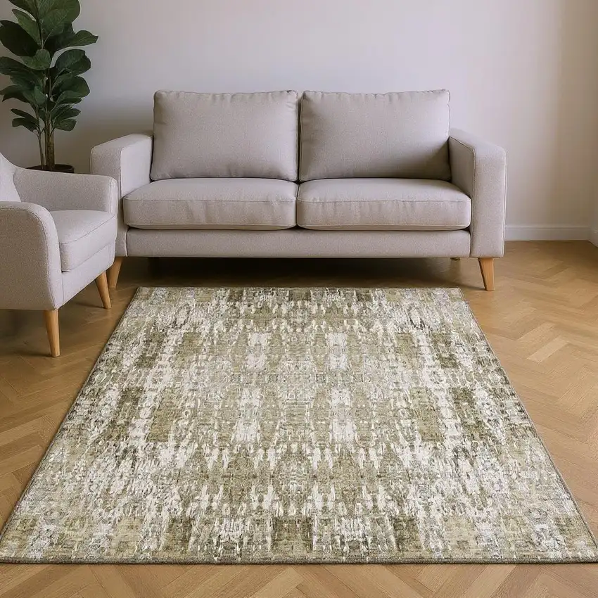 Beige And Tan Moroccan Washable Area Rug With UV Protection Photo 2
