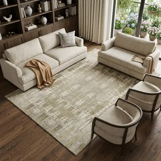 Beige And Tan Moroccan Washable Area Rug With UV Protection Photo 1