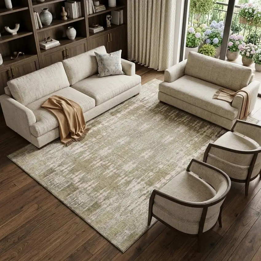 Beige And Tan Moroccan Washable Area Rug With UV Protection Photo 1